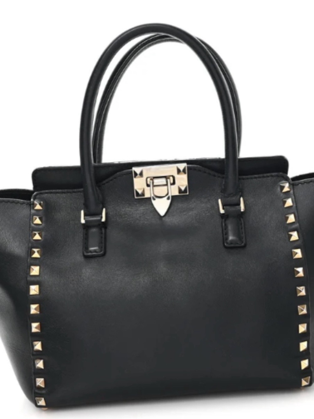 Valentino Black Leather Pyramid-Stud Tote with Gold Hardware